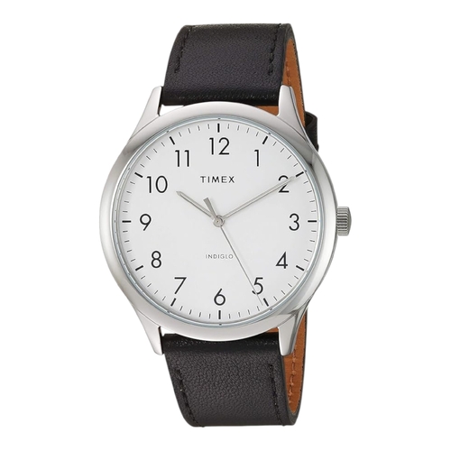 Timex Easy Reader Mens Watch White Dial Black Leather Quartz TW2T71800