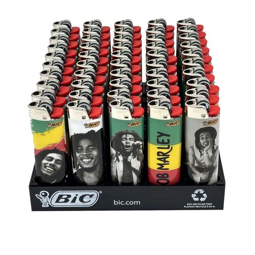 50x BIC Maxi Bob Marley Lighters Various Colour Box J26