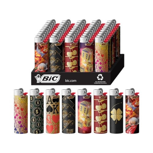 50x BIC Maxi Casino Lighters Various Colour Box J26