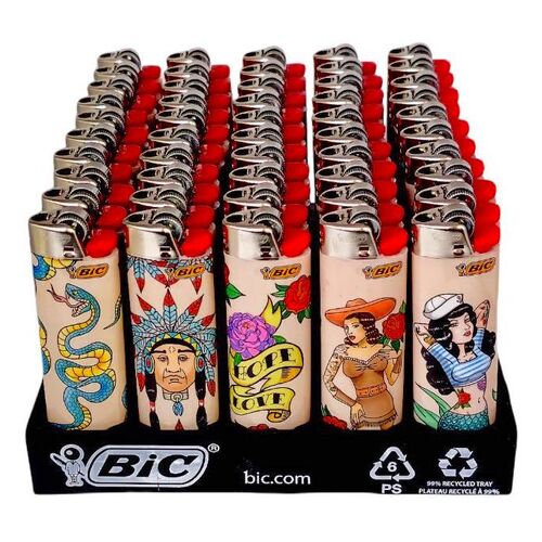 50x BIC Maxi Style Lighters Various Colour Box J26