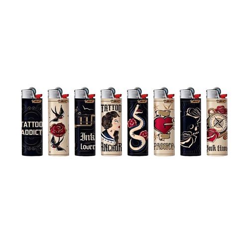 50x BIC Maxi Tattoo 22 Lighters Various Colour Box J26